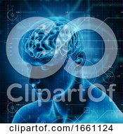 Poster, Art Print Of 3d Medical Background With Technology Design Over Male Figure With Brain Highlighted