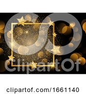 Poster, Art Print Of Gold Border On Glitter Background With Stars