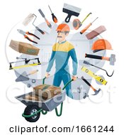 Poster, Art Print Of Construction Worker With Tools