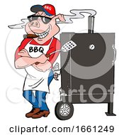 Poster, Art Print Of Bbq Pig Smoking A Cigar And Leaning Against A Smoker