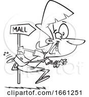 Poster, Art Print Of Cartoon Black And White Lady Running To The Mall