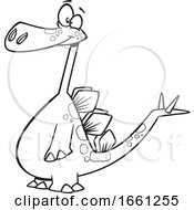 Poster, Art Print Of Cartoon Black And White Happy Stegosaurus Dinosaur