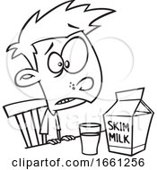 Poster, Art Print Of Cartoon Black And White Disgusted Boy Drinking Skim Milk