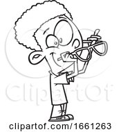 Cartoon Outline Black Boy Putting On Glasses by toonaday