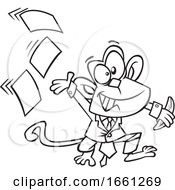 Poster, Art Print Of Cartoon Black And White Business Monkey Tossing Papers