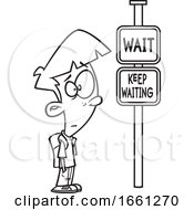 Cartoon Outline Boy Waiting At A Crosswalk
