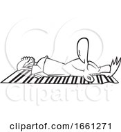 Poster, Art Print Of Cartoon Black And White Relaxed Man Sun Bathing