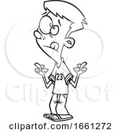 Poster, Art Print Of Cartoon Black And White Teen Boy With Fingers Crossed