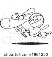 Poster, Art Print Of Cartoon Black And White Dog Running With A Beach Ball