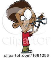 Cartoon Black Boy Putting On Glasses