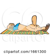 Cartoon Relaxed White Man Sun Bathing