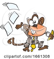 Poster, Art Print Of Cartoon Business Monkey Tossing Papers