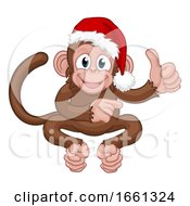 Poster, Art Print Of Christmas Monkey Cartoon Character In Santa Hat