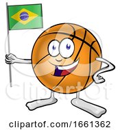 Poster, Art Print Of Basketball Mascot Holding A Brazil Flag