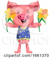 Poster, Art Print Of Pig With Flowers