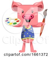Poster, Art Print Of Pig With Paintbrush