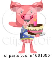 Poster, Art Print Of Pig Holding Cake
