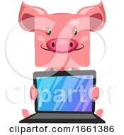 Poster, Art Print Of Pig With Lap Top