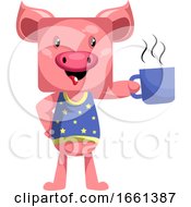 Poster, Art Print Of Pig With Cup Of Coffee
