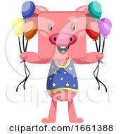 Poster, Art Print Of Pig Holding Balloons