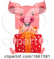 Poster, Art Print Of Pig With Birthday Present