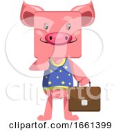 Poster, Art Print Of Pig With Suitcase