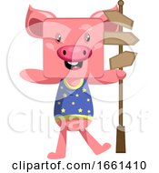 Poster, Art Print Of Pig With Road Sign