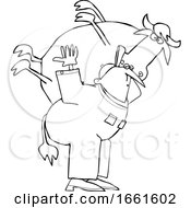 Cartoon Black And White Male Farmer Carrying A Cow