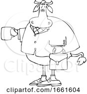 Cartoon Black And White Business Cow Holding A Coffee Mug