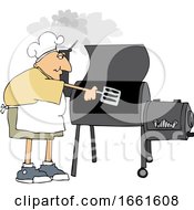 Poster, Art Print Of Cartoon White Man Cooking With A Smoker
