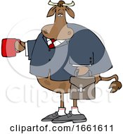 Poster, Art Print Of Cartoon Business Cow Holding A Coffee Mug