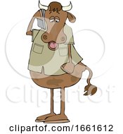 Poster, Art Print Of Cartoon Cow Talking On A Cell Phone