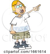 Poster, Art Print Of Cartoon Blond White Boy Pointing