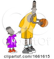 Poster, Art Print Of Cartoon Little Boy Poking A Basketball Player