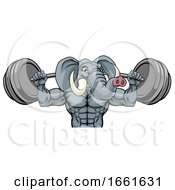 Poster, Art Print Of Elephant Mascot Weight Lifting Body Builder