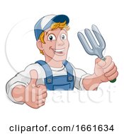 Poster, Art Print Of Gardener Garden Fork Tool Handyman Cartoon Man