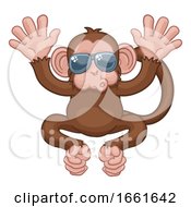 Poster, Art Print Of Monkey Sunglasses Cartoon Animal Mascot Waving