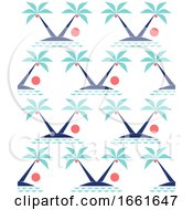 Poster, Art Print Of Minimal Tropical Landscape With Coconut Palm Trees On Cute Island In Ocean At Sunset