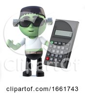 3d Cute Frankenstein Monster Does The Math On A Calculator by Steve Young