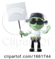 3d Cute Halloween Frankenstein Monster Holding A Blank Placard by Steve Young