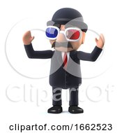 3d Bowler Hatted British Businessman Wears 3d Glasses