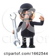 3d Bowler Hatted British Businessman Has A Spanner