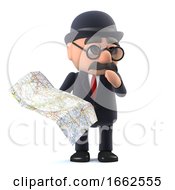 3d Bowler Hatted British Businessman Looks At The Map by Steve Young