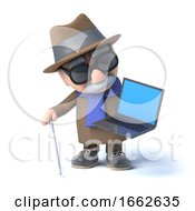 3d Blind Man Has A Laptop Pc