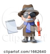 3d Funny Cartoon Old Man Character Takes Notes With Pad And Pencil