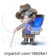 3d Blind Man Holding A Smartphone