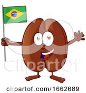 Poster, Art Print Of Cartoon Coffee Bean Mascot Holding A Brazilian Flag