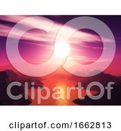 Poster, Art Print Of 3d Mountain Landscape Against A Sunset Sky