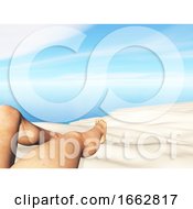 3d Landscape With Close Up Of Female Legs On A Sandy Beach