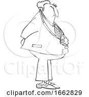 Cartoon Black And White Businessman Holding His Stomach And Butt
